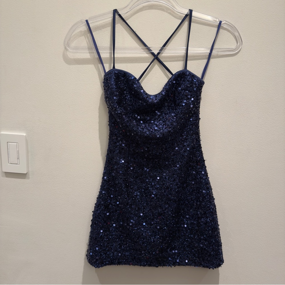 Edikted Sparkling Navy Blue Sequin Mini Dress Size XS Women’s